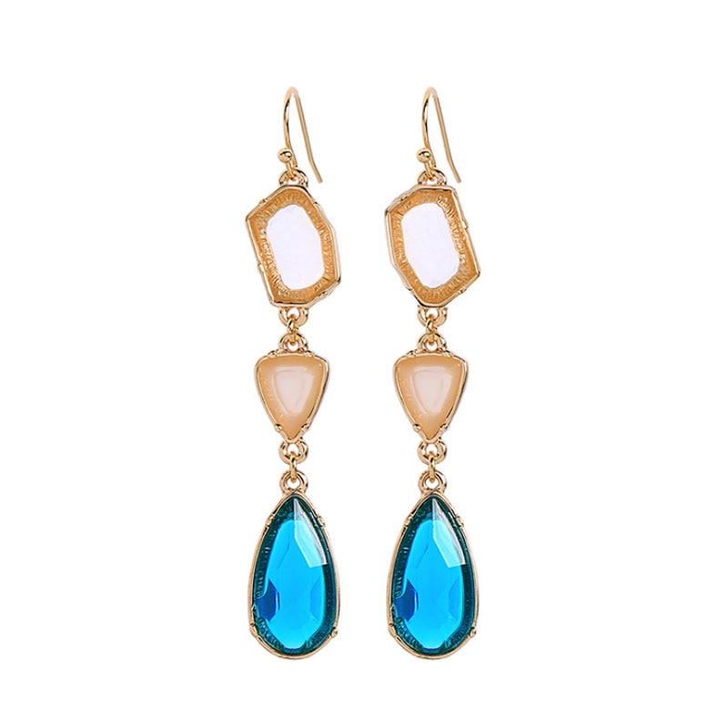 Fresh alloy gemstone crystal water drop ladies earrings simple and versatile European and American fashion jewelry