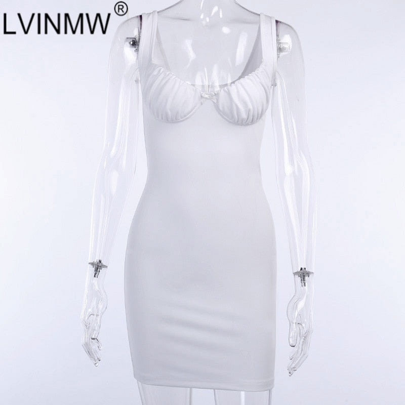 LVINMW Sexy Skinny Bralette With Bow Low Cut Slim Dress 2020 Women Summer Fashion Sleeveless Backless Dress Female Party Club