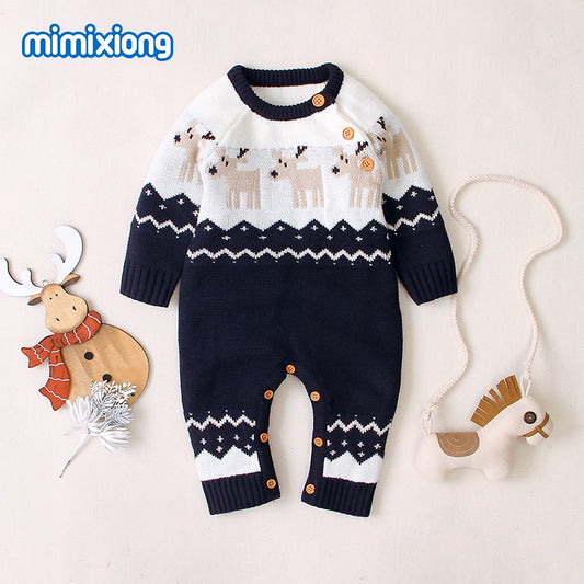 Baby Rompers Christmas Newborn Boys Girls Jumpsuits Costumes Cartoon Knitted Children's Overalls One Piece Infant Kids Outfits