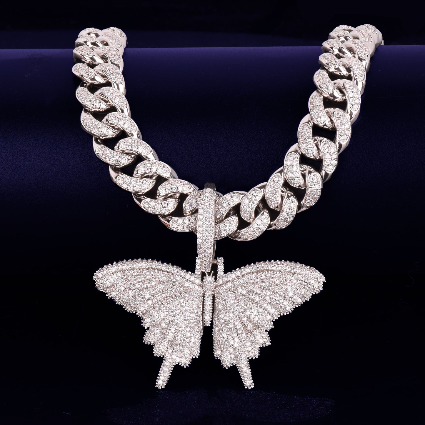 With 14MM Cuban Chain Gold Color Animal butterfly Pendant Necklace Bling AAA Zircon Men's Hip Hop Jewelry For Gift