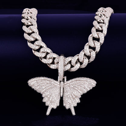 With 14MM Cuban Chain Gold Color Animal butterfly Pendant Necklace Bling AAA Zircon Men's Hip Hop Jewelry For Gift