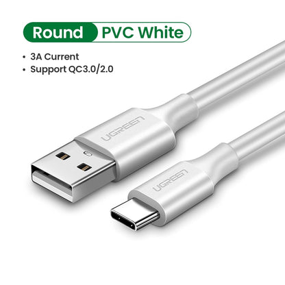 Ugreen USB Type C Charger Cable for Redmi note 8 Samsung Quick Charge 3.0 USB C Fast Charging Cable USB Type-C Wire For Huawei