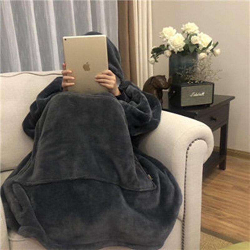 Winter Thick Comfy Fleece TV Blanket With Sleeves Hooded Weighted Adult Fleece Blanket Hoodie Pocket Soft Warm For Beds Hoodie