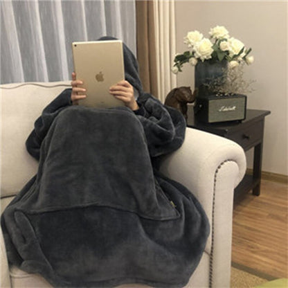 Winter Thick Comfy Fleece TV Blanket With Sleeves Hooded Weighted Adult Fleece Blanket Hoodie Pocket Soft Warm For Beds Hoodie