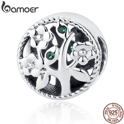 BAMOER Fashion 100% 925 Sterling Silver Tree of Life Bead Charms fit Bracelets Women Beads & Jewelry Making DIY SCC115