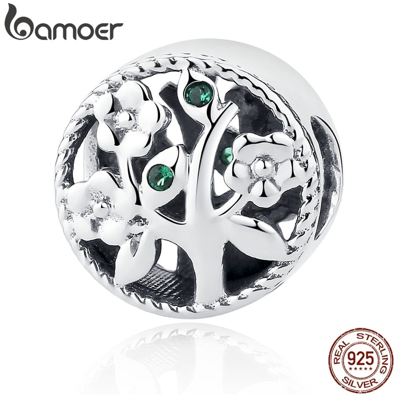 BAMOER Fashion 100% 925 Sterling Silver Tree of Life Bead Charms fit Bracelets Women Beads & Jewelry Making DIY SCC115