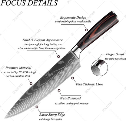 XITUO 8"inch japanese kitchen knives Laser Damascus pattern chef knife Sharp Santoku Cleaver Slicing Utility Knives tool EDC New