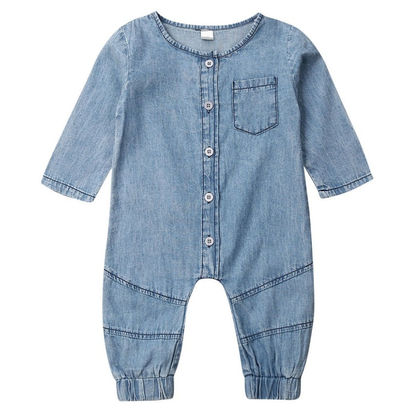 Spring Autumn Baby Clothing Long Sleeve Romper Denim Solid Jumpsuit Pocket Outfits Newborn Kids Baby Girl Boy Clothes