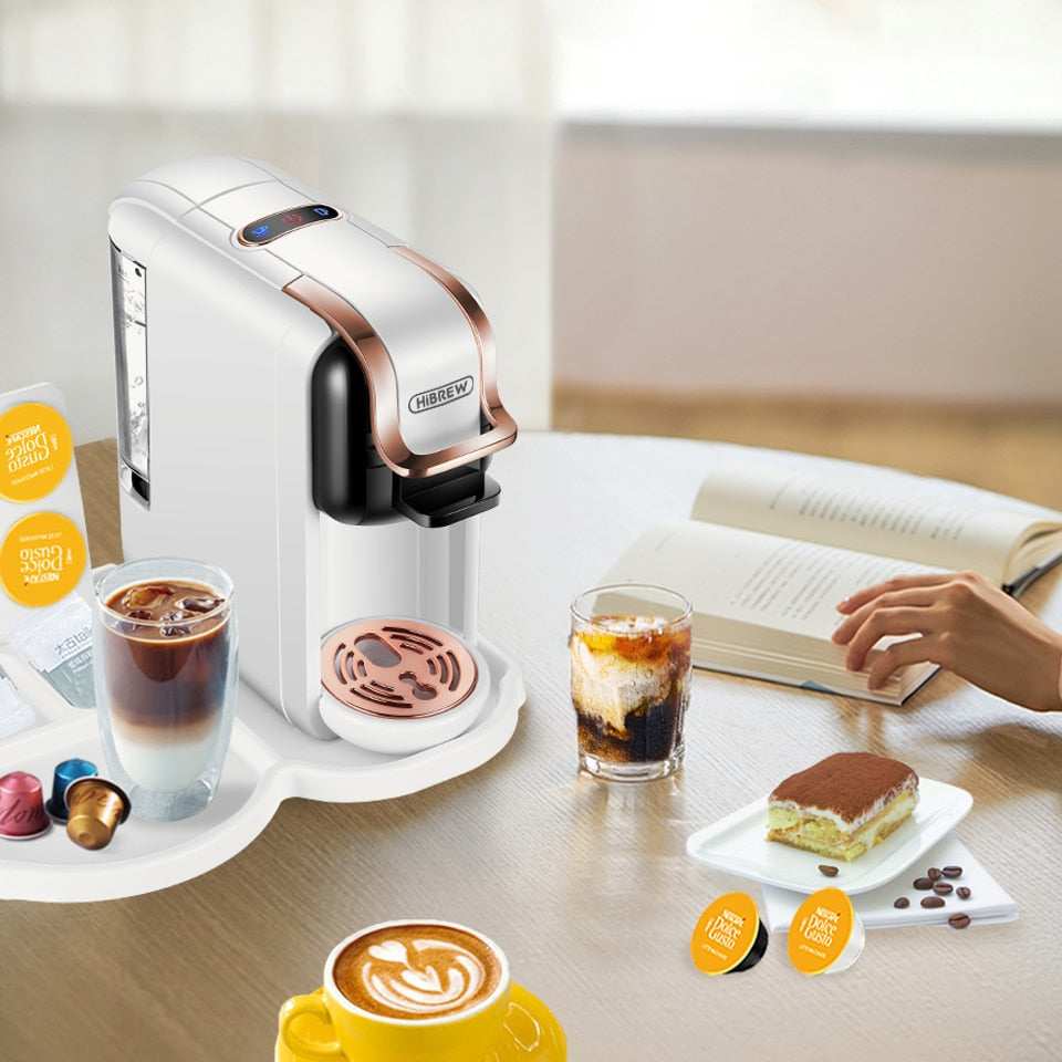 HiBREW Coffee Machine Hot/Cold Brew 4in1 Multiple Capsule 19Bar DolceGusto-Milk&Nexpresso Capsule ESE pod Ground Coffee Pod H2A