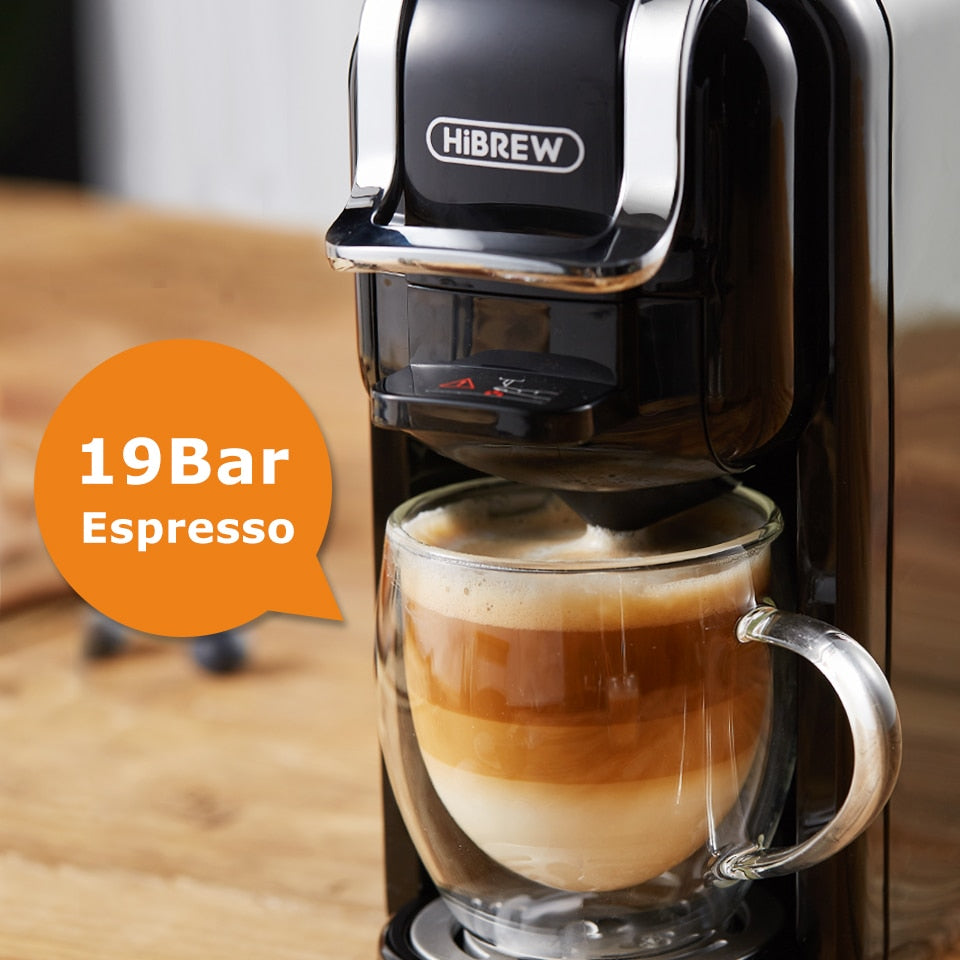HiBREW Coffee Machine Hot/Cold Brew 4in1 Multiple Capsule 19Bar DolceGusto-Milk&Nexpresso Capsule ESE pod Ground Coffee Pod H2A