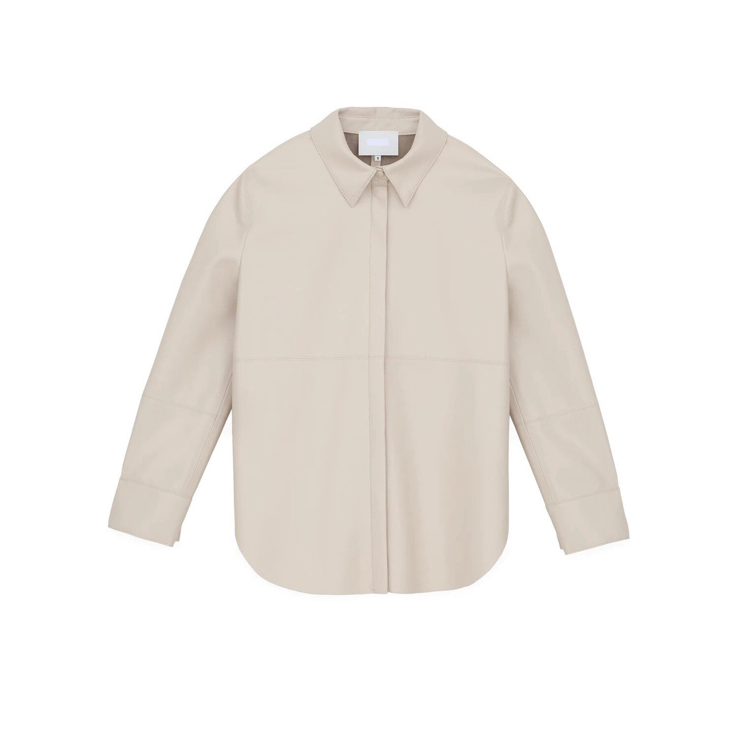 High End Leather Shirt Women Cream Minimalism Women's Clothing Long Sleeves Autumn Top Office Lady Blouse Leisure Brand Wear New