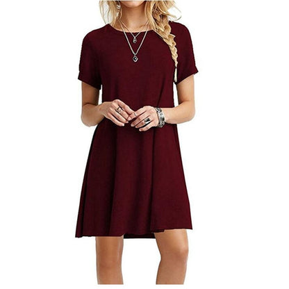 Women's Short Summer Dress Black Blue Gray Dress Summer Short Sleeve O-Neck Casual Loose Dress Female Street Plus Size Dress Vestidos