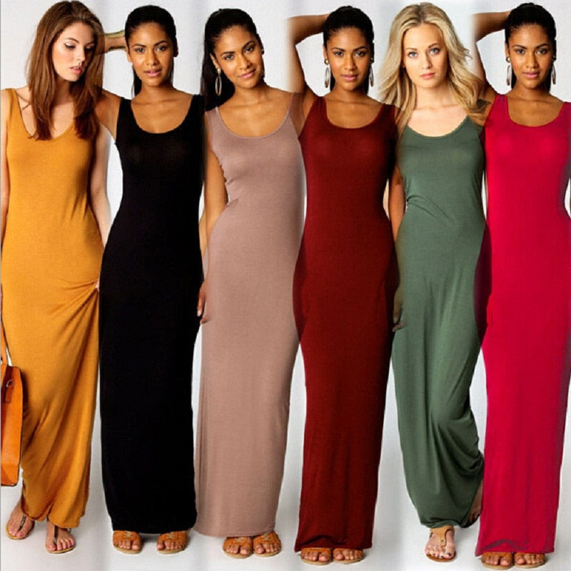 High Stretch Tank Robe Spring Summer 2019 Elegant Women Sexy Dress O Neck Sleeveless Slim Maxi Dress Thin Long Dress Vestidos