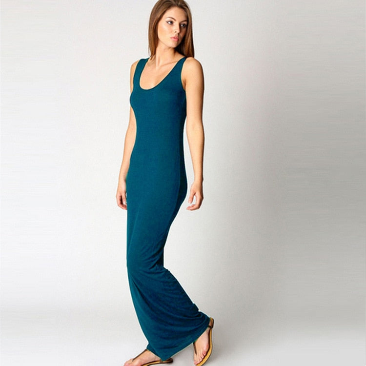 High Stretch Tank Robe Spring Summer 2019 Elegant Women Sexy Dress O Neck Sleeveless Slim Maxi Dress Thin Long Dress Vestidos
