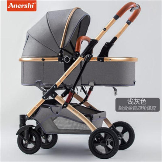 High Landscape 2 in 1 Baby Stroller Ultra Light Stroller Folding Seated Reclining Shock-Absorbing Pocket Newborn Carriage