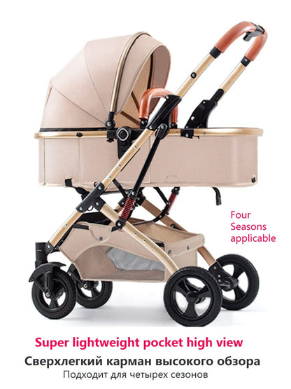 High Landscape 2 in 1 Baby Stroller Ultra Light Stroller Folding Seated Reclining Shock-Absorbing Pocket Newborn Carriage