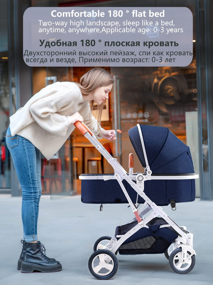 High Landscape 2 in 1 Baby Stroller Ultra Light Stroller Folding Seated Reclining Shock-Absorbing Pocket Newborn Carriage