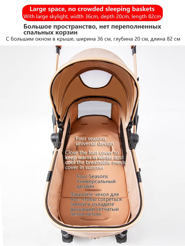 High Landscape 2 in 1 Baby Stroller Ultra Light Stroller Folding Seated Reclining Shock-Absorbing Pocket Newborn Carriage