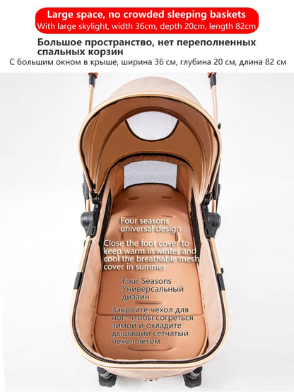 High Landscape 2 in 1 Baby Stroller Ultra Light Stroller Folding Seated Reclining Shock-Absorbing Pocket Newborn Carriage