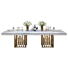 將圖片載入圖庫檢視器 High quality Nordic style metal marble top dining table rectangle simple multi desk for dining room restaurant wedding banquet
