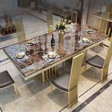 將圖片載入圖庫檢視器 High quality Nordic style metal marble top dining table rectangle simple multi desk for dining room restaurant wedding banquet
