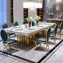 將圖片載入圖庫檢視器 High quality Nordic style metal marble top dining table rectangle simple multi desk for dining room restaurant wedding banquet
