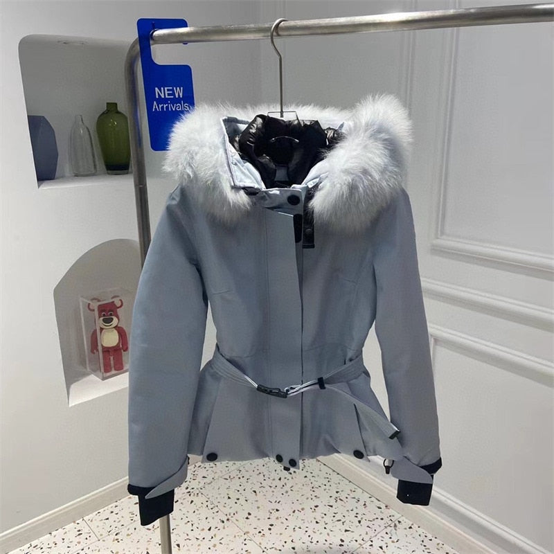 High quality women's down jacket 3-color big fox fur collar black ski down jacket women's thin and thick fashion clothes in wint