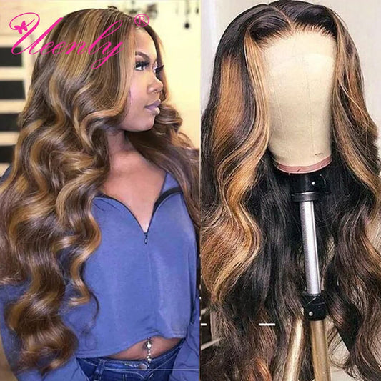 Highlight Colored Blonde #613 Lace Front Human Hair Wigs For Women Brazilian Body Wave HD Lace Frontal Wig Color Ombre #P4/27