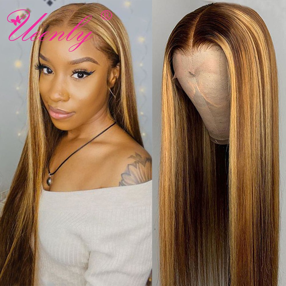 Highlight Colored Blonde #613 Lace Front Human Hair Wigs For Women Brazilian Straight HD Lace Frontal Wig Ombre #P4/27 #P4/30