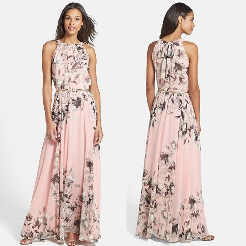 Hirigin 2019 Summer New Style Fashion Women Sleeveless Chiffon Casual Beach Long Floral Dress Party Dress
