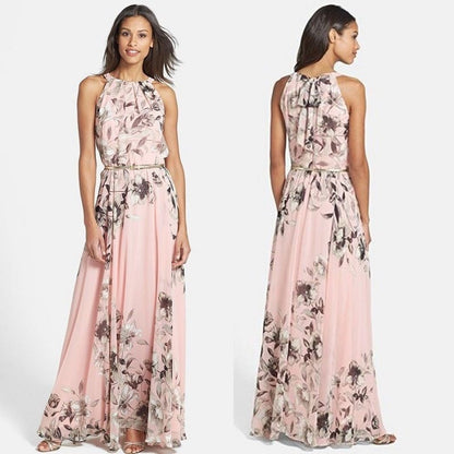 Hirigin 2019 Summer New Style Fashion Women Sleeveless Chiffon Casual Beach Long Floral Dress Party Dress