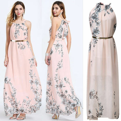 Hirigin 2019 Summer New Style Fashion Women Sleeveless Chiffon Casual Beach Long Floral Dress Party Dress