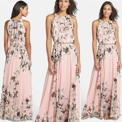 Hirigin 2019 Summer New Style Fashion Women Sleeveless Chiffon Casual Beach Long Floral Dress Party Dress
