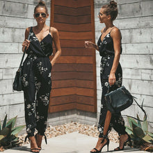 將圖片載入圖庫檢視器 Hirigin Women Sleeveless V Neck Floral Jumpsuits Spaghetti Strap Slip Summer Loose Playsuit Sexy Beach Holiday Boho Long Pants
