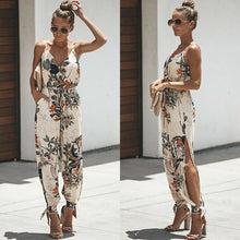 將圖片載入圖庫檢視器 Hirigin Women Sleeveless V Neck Floral Jumpsuits Spaghetti Strap Slip Summer Loose Playsuit Sexy Beach Holiday Boho Long Pants
