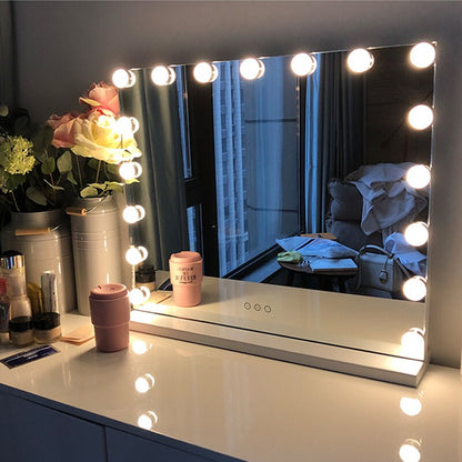 Hollywood Style Makeup Mirror with Lights LED Bulbs Cosmetic Lighted Vanity Tabletop Adjustable Brightness Beauty Frameless