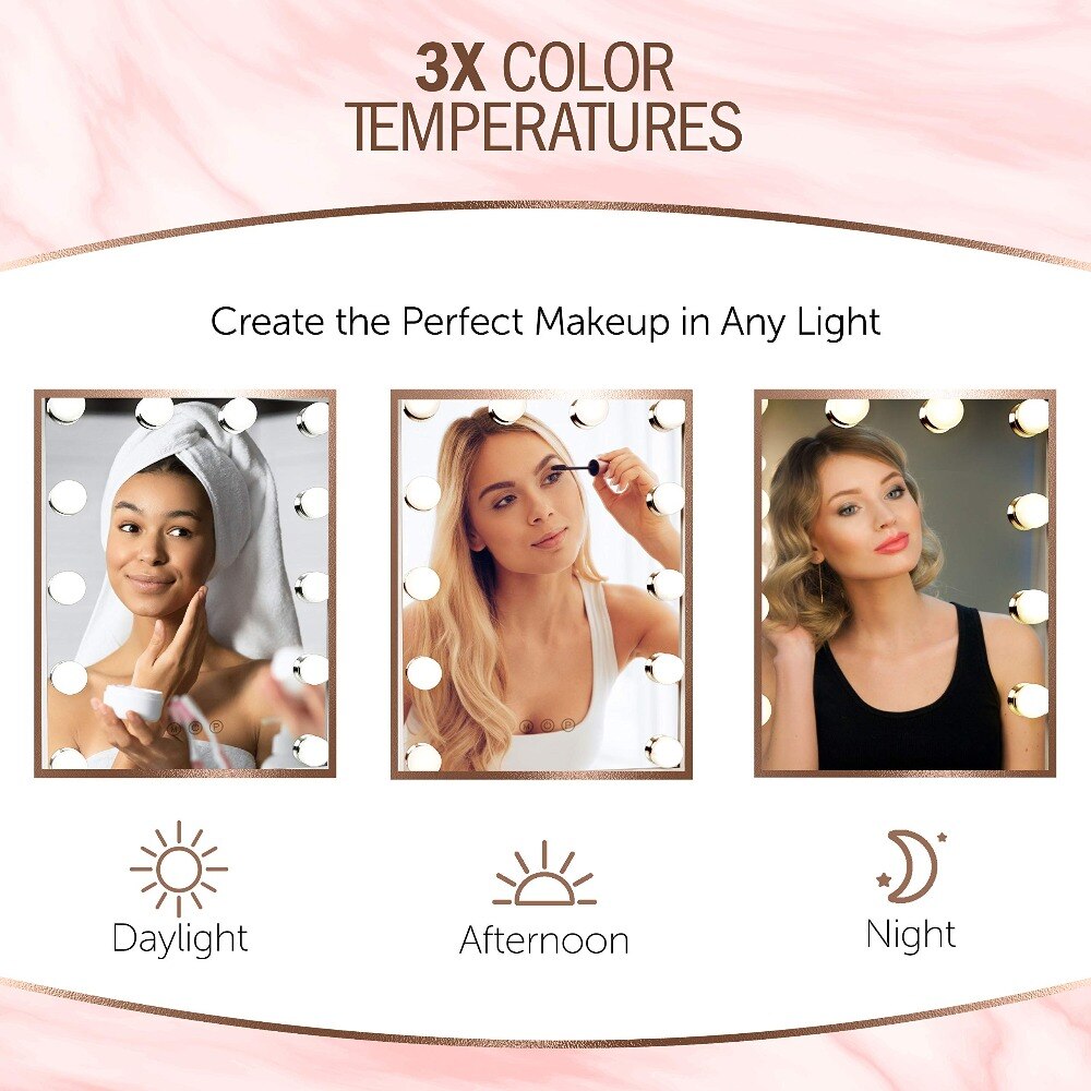 Hollywood Style Makeup Mirror with Lights LED Bulbs Cosmetic Lighted Vanity Tabletop Adjustable Brightness Beauty Frameless