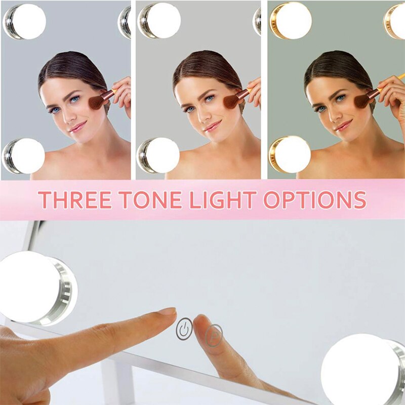 Hollywood Style Makeup Mirror with Lights LED Bulbs Cosmetic Lighted Vanity Tabletop Adjustable Brightness Beauty Frameless