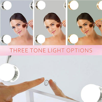 Hollywood Style Makeup Mirror with Lights LED Bulbs Cosmetic Lighted Vanity Tabletop Adjustable Brightness Beauty Frameless