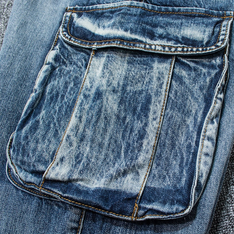 Holyrising Men Jeans Pants Casual Cotton Denim Trousers Multi Pocket Cargo Jeans Men New Fashion Denim Pants Big size 18665-5