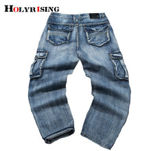 将图片加载到图库查看器，Holyrising Men Jeans Pants Casual Cotton Denim Trousers Multi Pocket Cargo Jeans Men New Fashion Denim Pants Big size 18665-5
