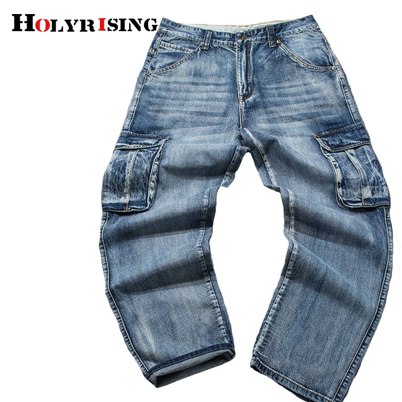 Holyrising Men Jeans Pants Casual Cotton Denim Trousers Multi Pocket Cargo Jeans Men New Fashion Denim Pants Big size 18665-5