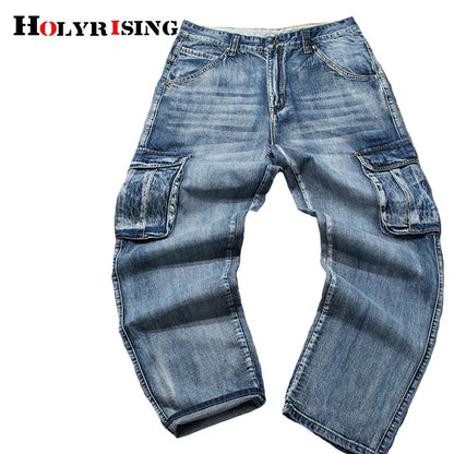 Holyrising Men Jeans Pants Casual Cotton Denim Trousers Multi Pocket Cargo Jeans Men New Fashion Denim Pants Big size 18665-5