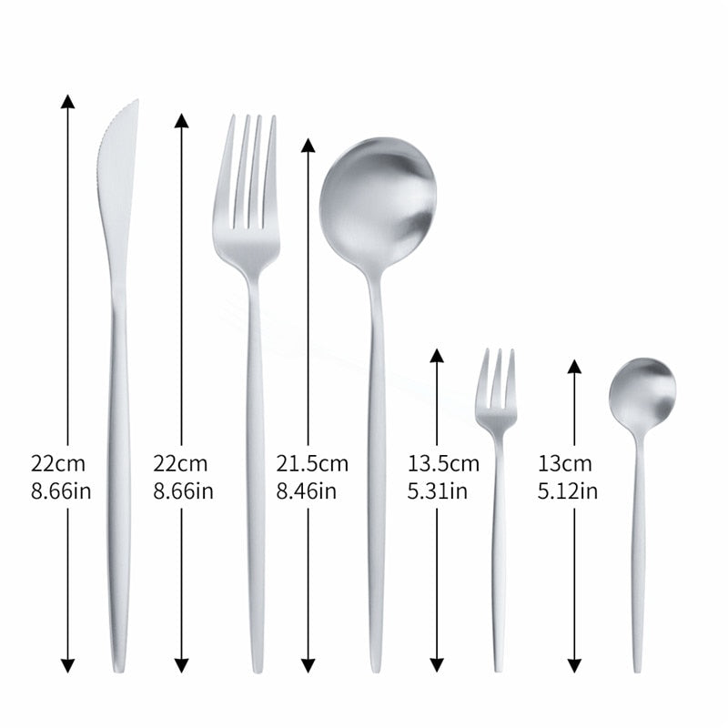 Home Tableware Silver Dinner Set Stainless Steel Cutlery Set Dinnerware Kitchen Spoon Knife Fork Western Cutlery Set 24 Piece
