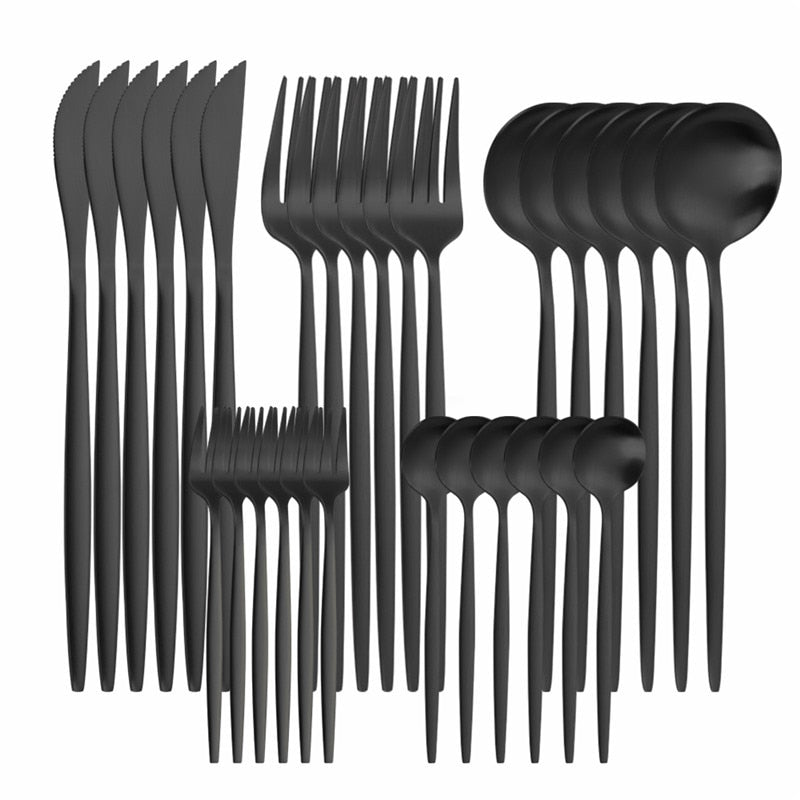 Home Tableware Silver Dinner Set Stainless Steel Cutlery Set Dinnerware Kitchen Spoon Knife Fork Western Cutlery Set 24 Piece