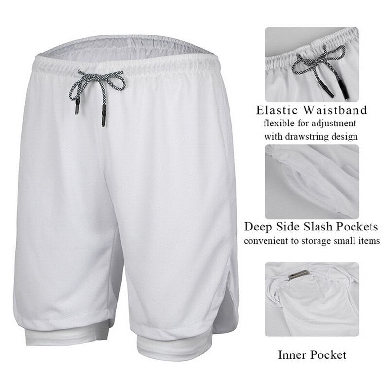 Men's 2 in 1 Joggers Shorts Security Pockets Men's Double Layer Shorts With Pocket Fitness Shorts Camo Workout Shorts