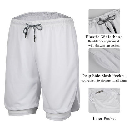 Men's 2 in 1 Joggers Shorts Security Pockets Men's Double Layer Shorts With Pocket Fitness Shorts Camo Workout Shorts
