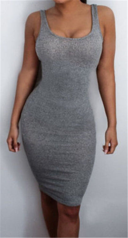 Women's Sleeveless Hip Dress Bandage Bodycon Mini Dress High Waist Slim Solid Gray Casual Dress