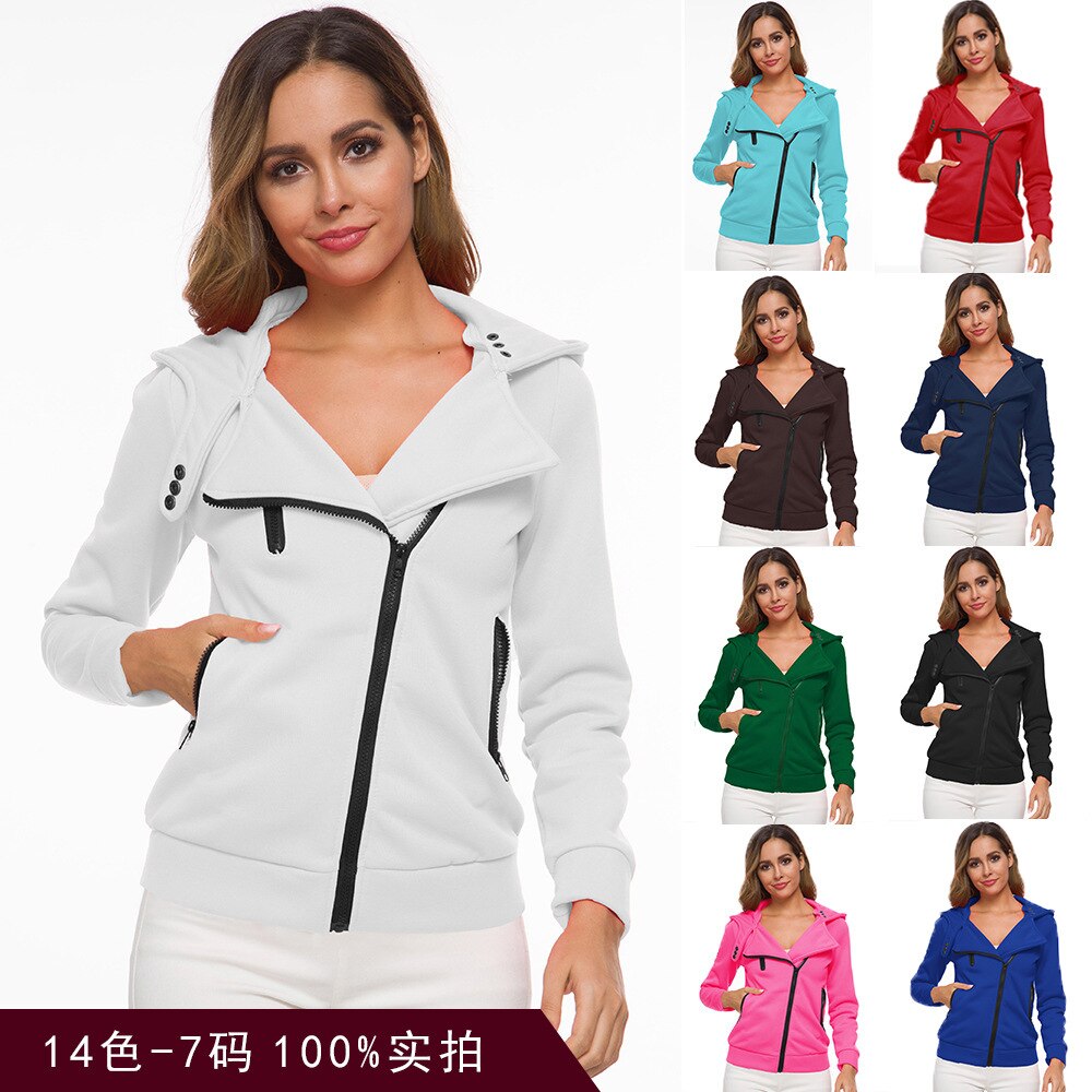 Casual Sweatshirt Women's Autumn And Winter New Style Brushed And Thick Europe And America Long Sleeve Oblique. Sweater