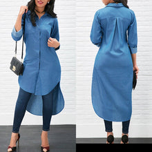 Load image into Gallery viewer, Hot Summer Autumn 2018 Plus Size XL Blue Shirt Female Long Sleeve Long Shirt Fashion Bodycon Leisure Solid Blouse Tops
